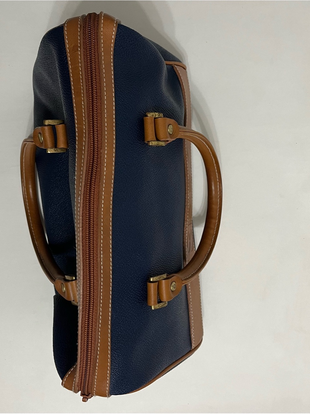 Vintage Esprit Navy and Tan Leather-Trim Tote - Picture 4 of 5